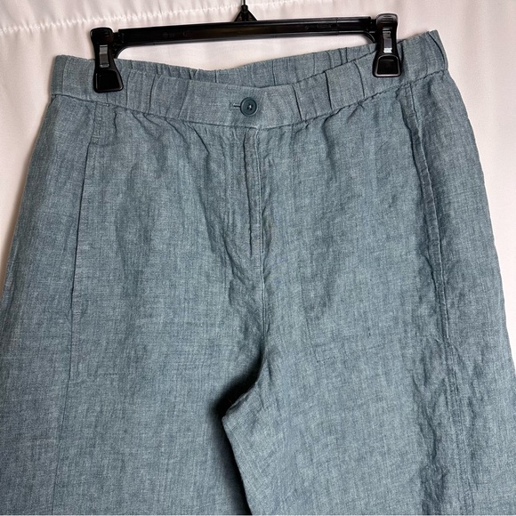 Eileen Fisher 100% Organic Linen Wide Leg Pants Blue Green Small Lagenlook - Picture 6 of 12